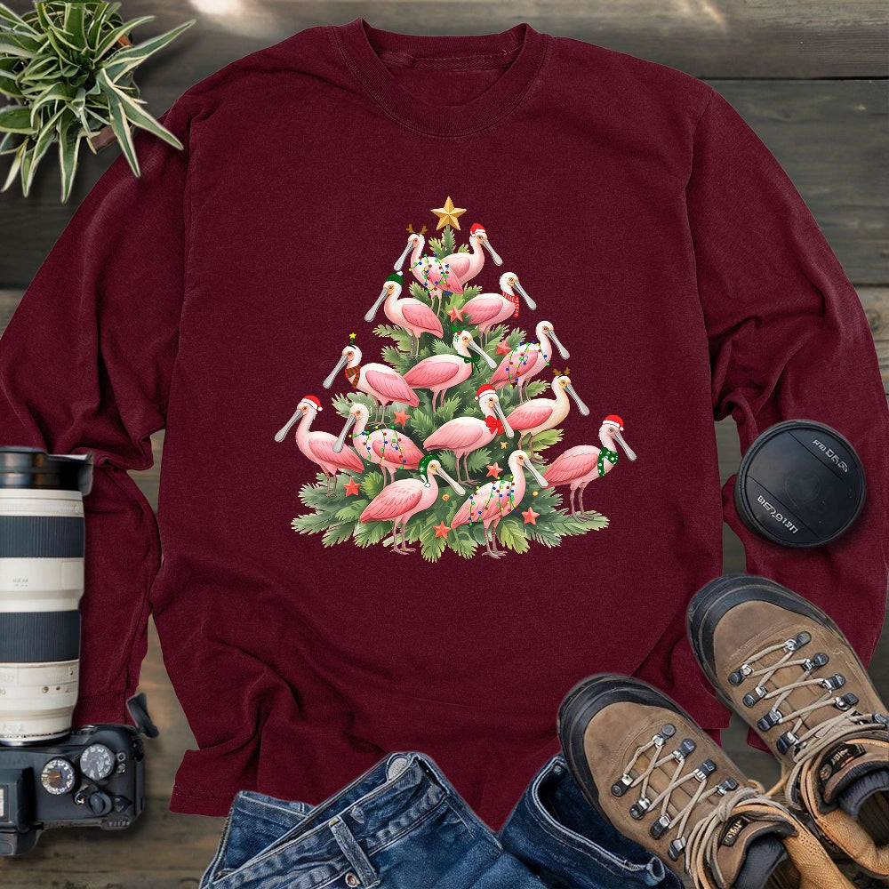Spoonbill Christmas Tree Long Sleeve T-shirt