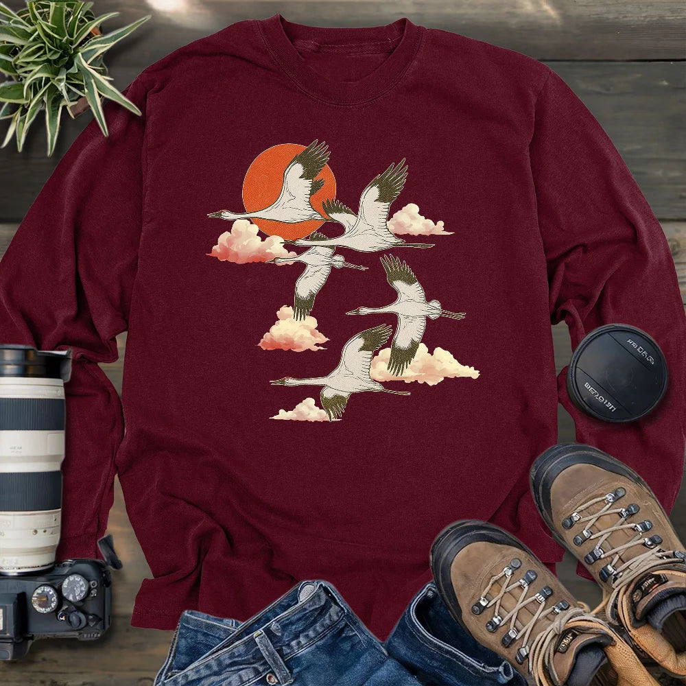 Twilight Whooping Cranes Long Sleeve T-shirt