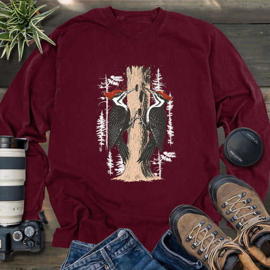 Twin Woodpeckers Drumming Long Sleeve T-shirt