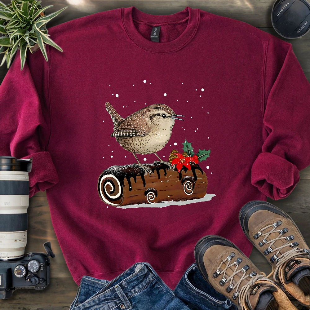 Winter Wren On Yule Log Sweatshirt