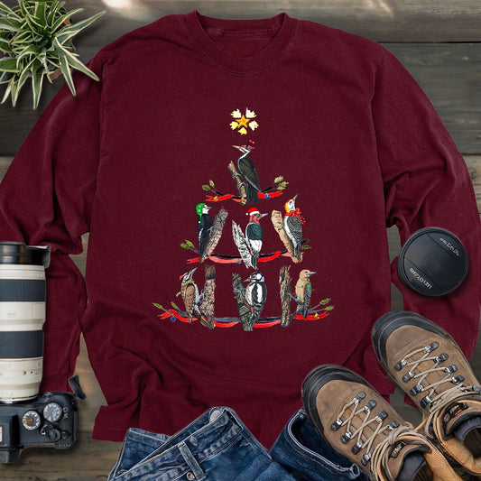 Woodpecker Christmas Tree Long Sleeve T-shirt