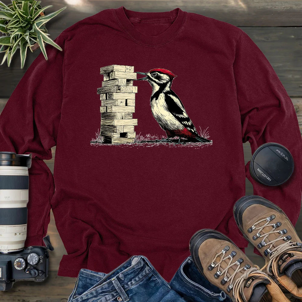 Woodpecker Playing Jenga Long Sleeve T-shirt