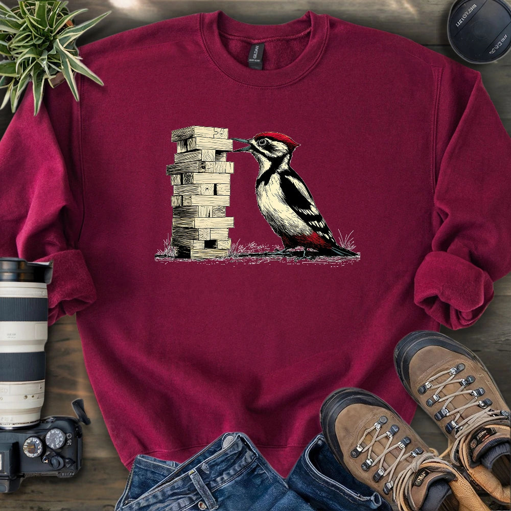 Woodpecker Playing Jenga Sweatshirt