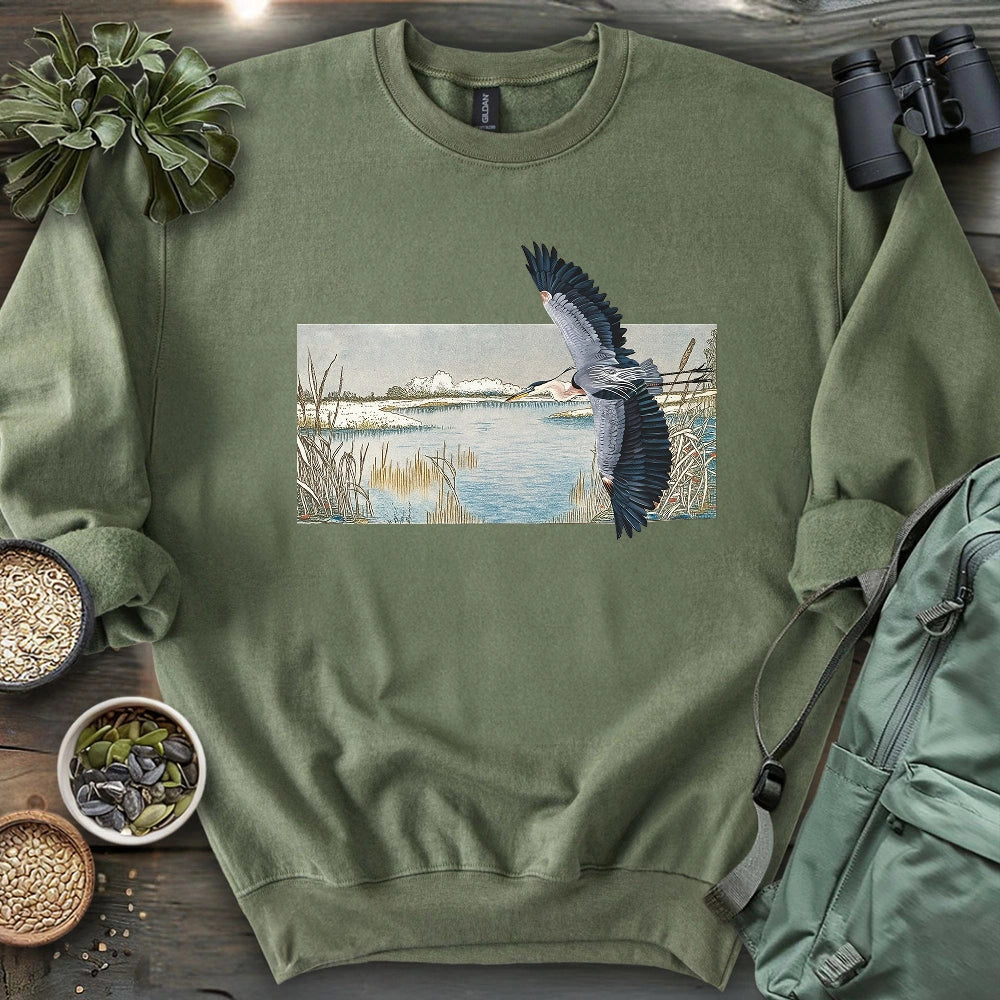 Heron Flying Over Marsh Sweatshirt