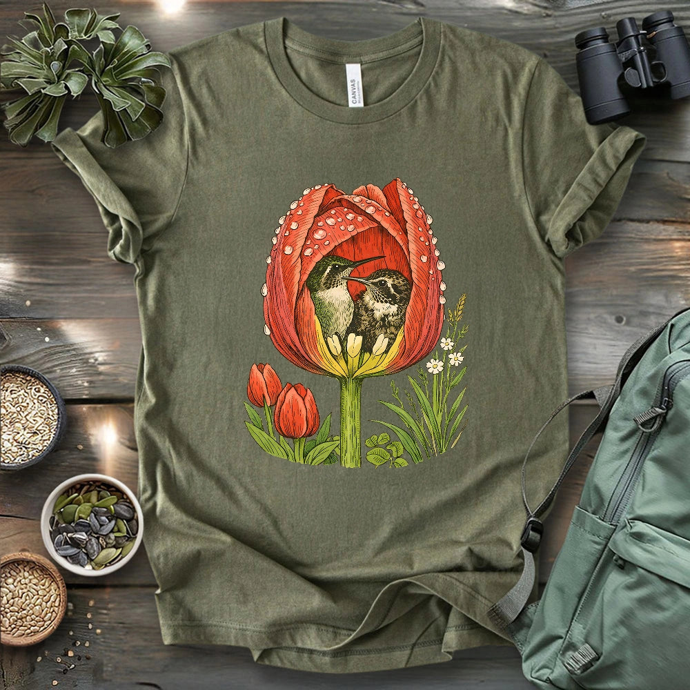 Hummingbirds In A Tulip T-shirt