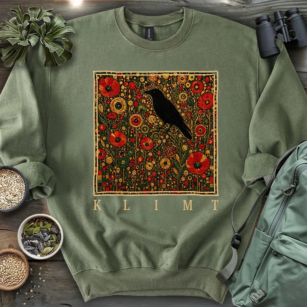 Klimt Raven In Flower Field Sweatshirt