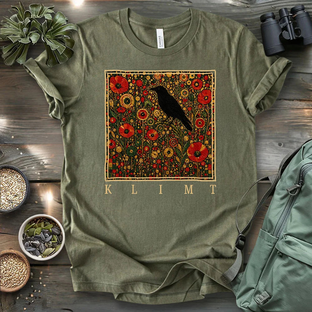 Klimt Raven In Flower Field T-shirt