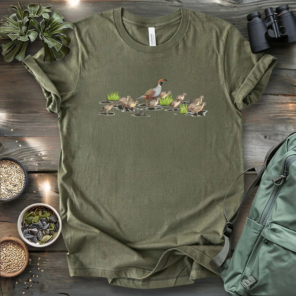 Quail Family Crossing The Road T-shirt