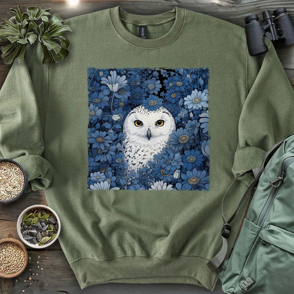 Snowy Owl In Flower Field Sweatshirt