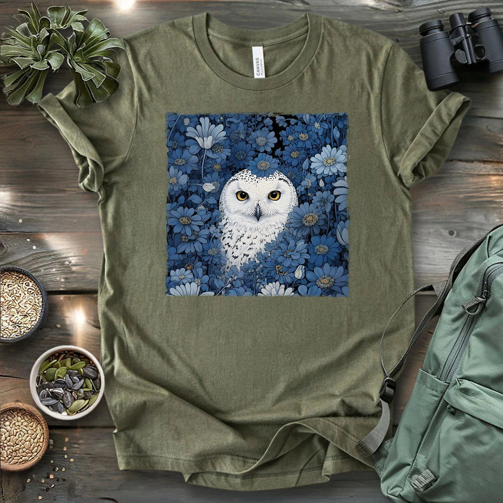 Snowy Owl In Flower Field T-shirt
