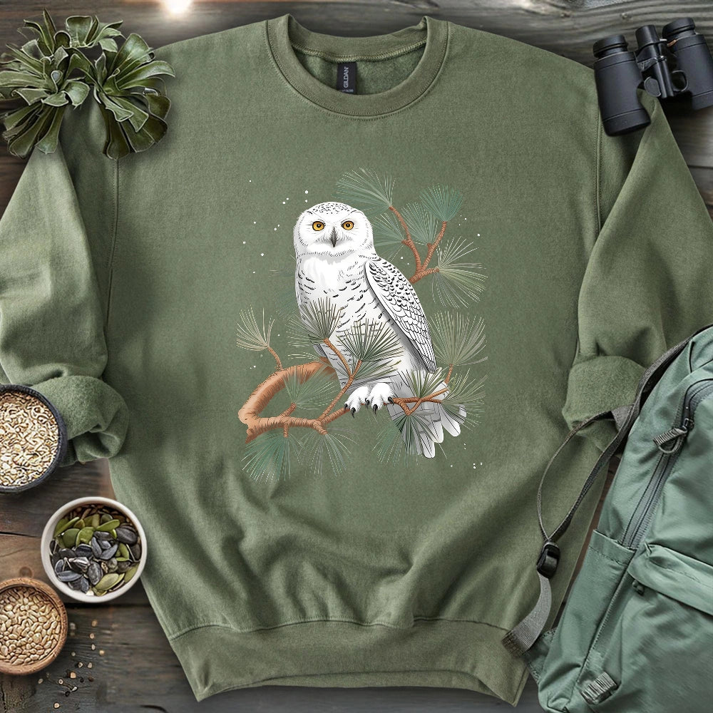 Snowy Owl On Coniferous Tree Sweatshirt