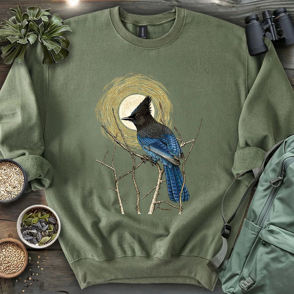 Steller's Jay Under Forest Moonlight Sweatshirt