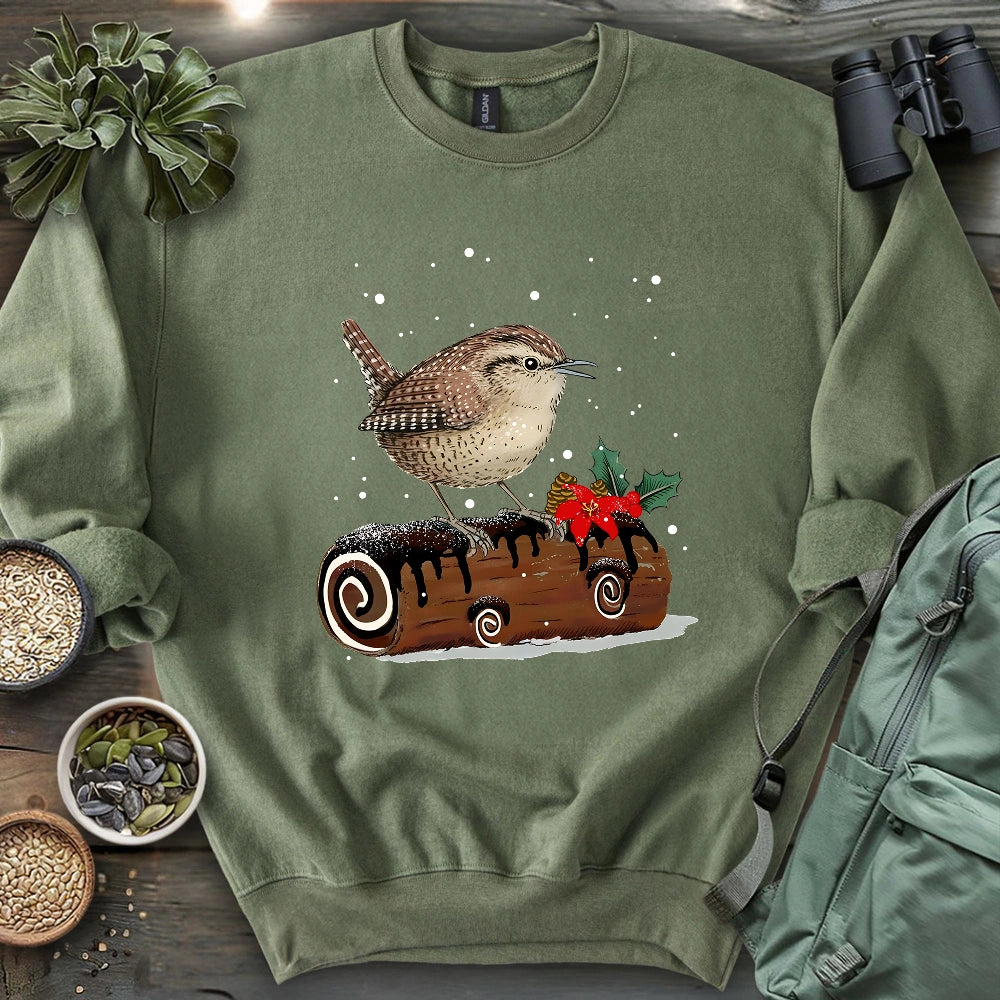Winter Wren On Yule Log Sweatshirt