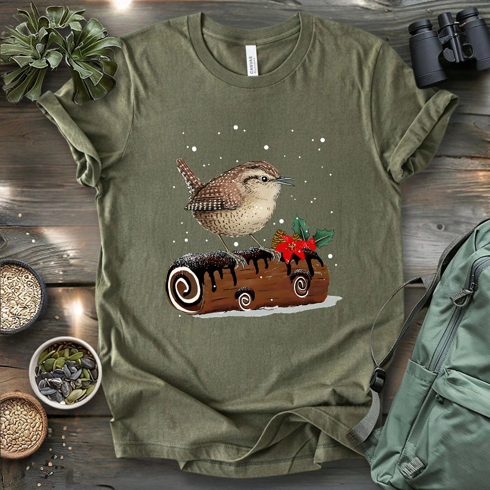 Winter Wren On Yule Log T-shirt