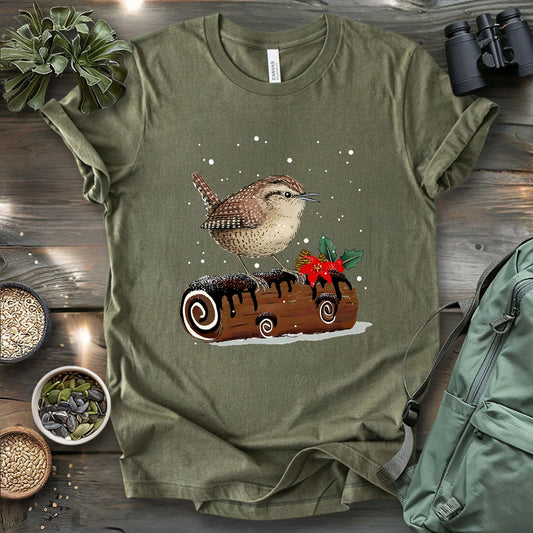 Winter Wren On Yule Log T-shirt