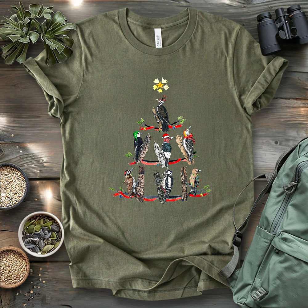 Woodpecker Christmas Tree T-shirt