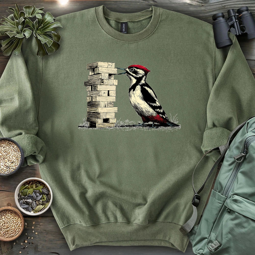 Woodpecker Playing Jenga Sweatshirt