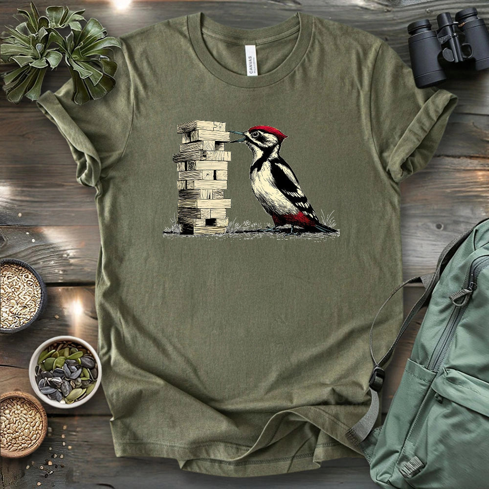 Woodpecker Playing Jenga T-shirt
