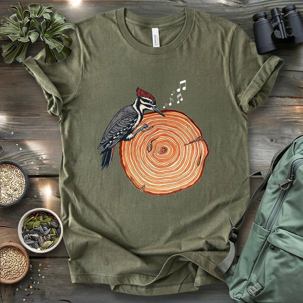 Woodpecker Playing Vinyl T-shirt