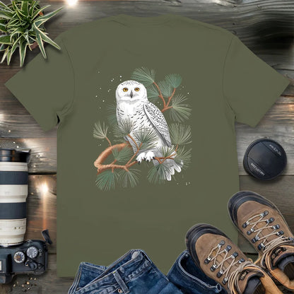 Snowy Owl On Coniferous Tree 2 Side T-shirt