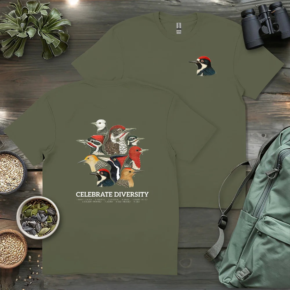 Celebrate Diversity Of Woodpeckers 2 Side T-shirt