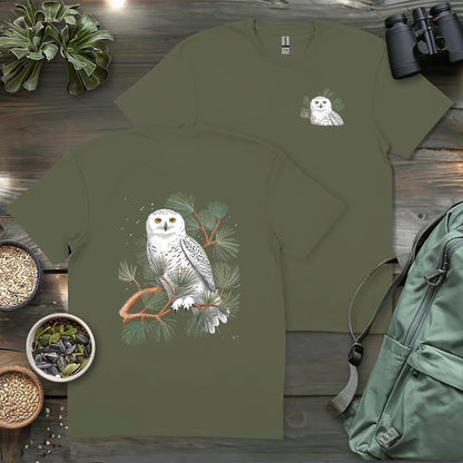 Snowy Owl On Coniferous Tree 2 Side T-shirt