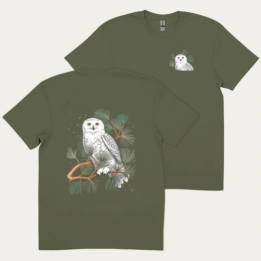 Snowy Owl On Coniferous Tree 2 Side T-shirt