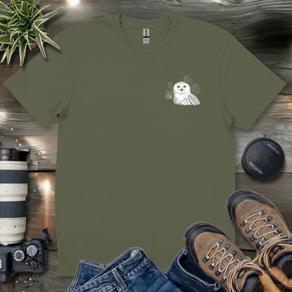 Snowy Owl On Coniferous Tree 2 Side T-shirt