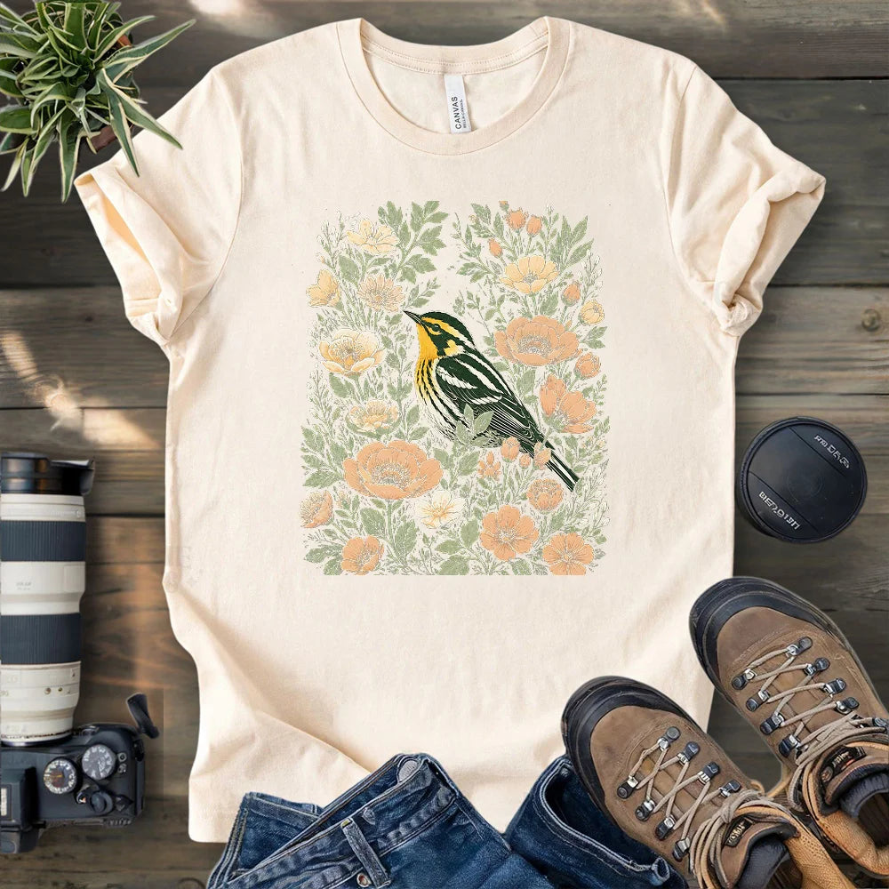 Floral Blackburnian Warbler T-shirt
