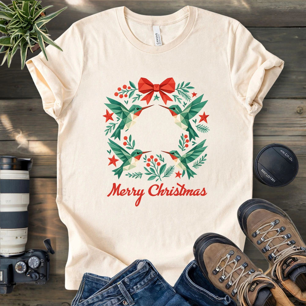 Geometric Hummingbird Wreath T-shirt