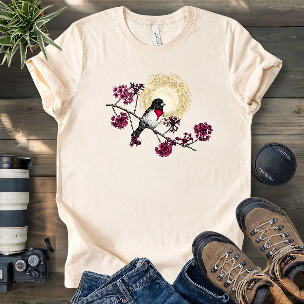 Grosbeak Under Forest's Moonlight T-shirt