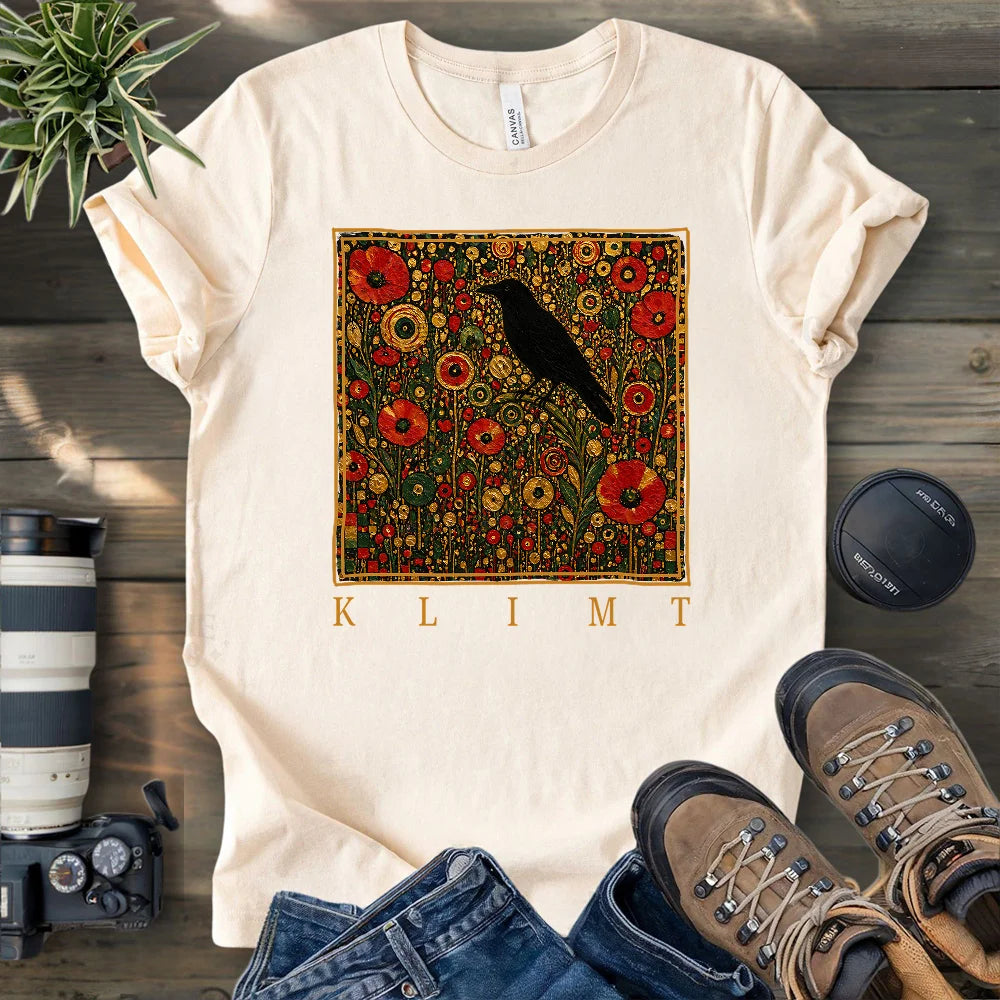 Klimt Raven In Flower Field T-shirt