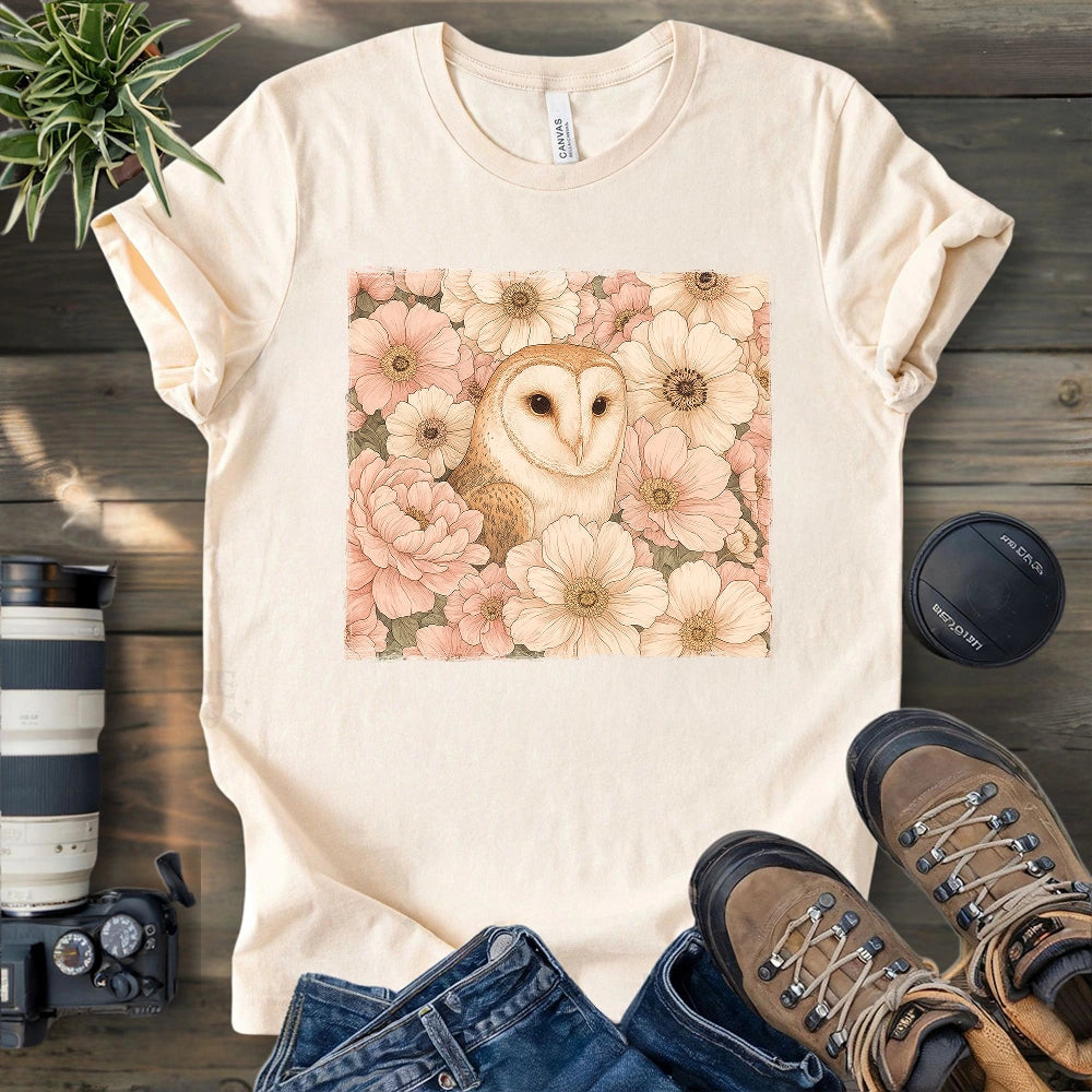 Owl In Flower Field T-shirt