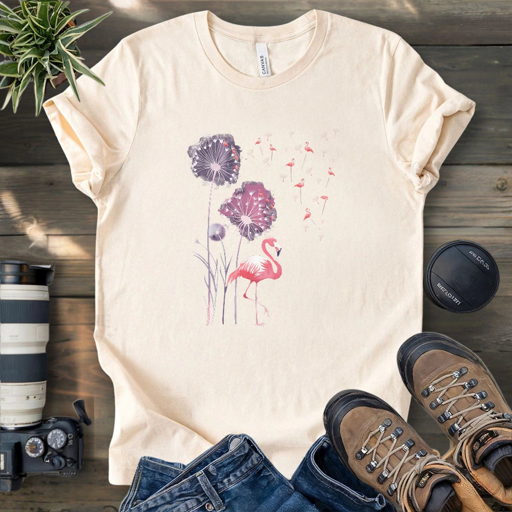 Pink Flamingo Dandelion T-shirt