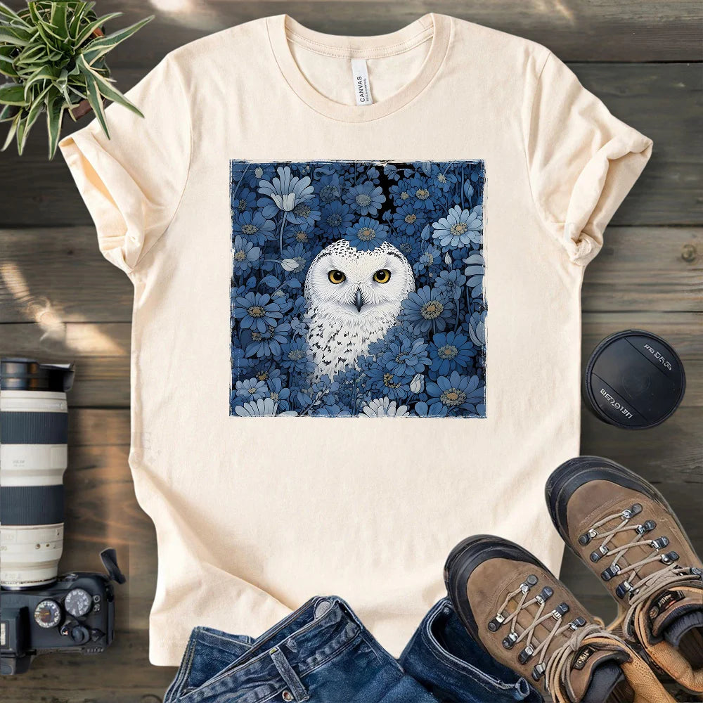 Snowy Owl In Flower Field T-shirt