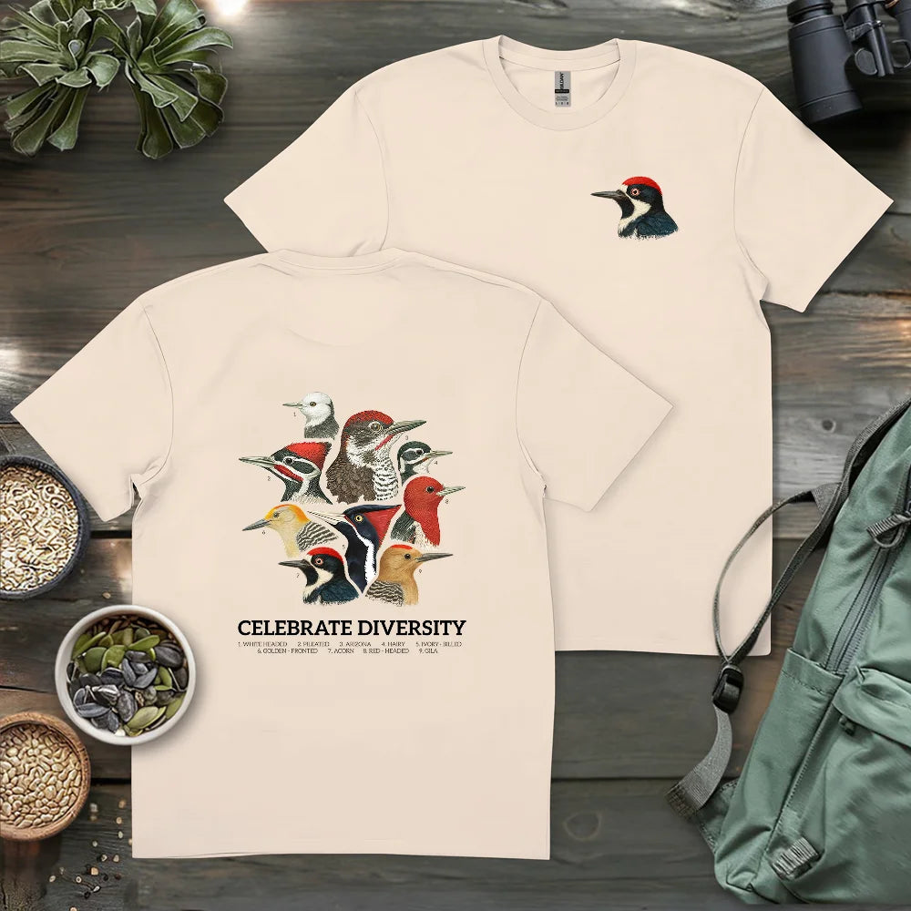 Celebrate Diversity Of Woodpeckers 2 Side T-shirt