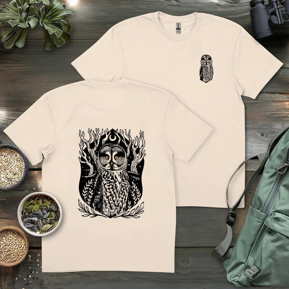 Great Grey Owl Linocut 2 Side T-shirt