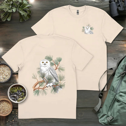 Snowy Owl On Coniferous Tree 2 Side T-shirt