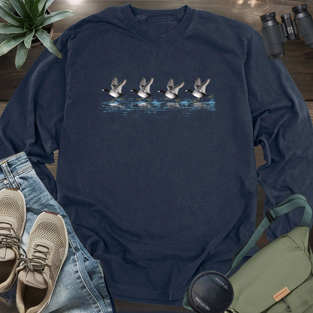 American Coot Running On Water Long Sleeve T-shirt
