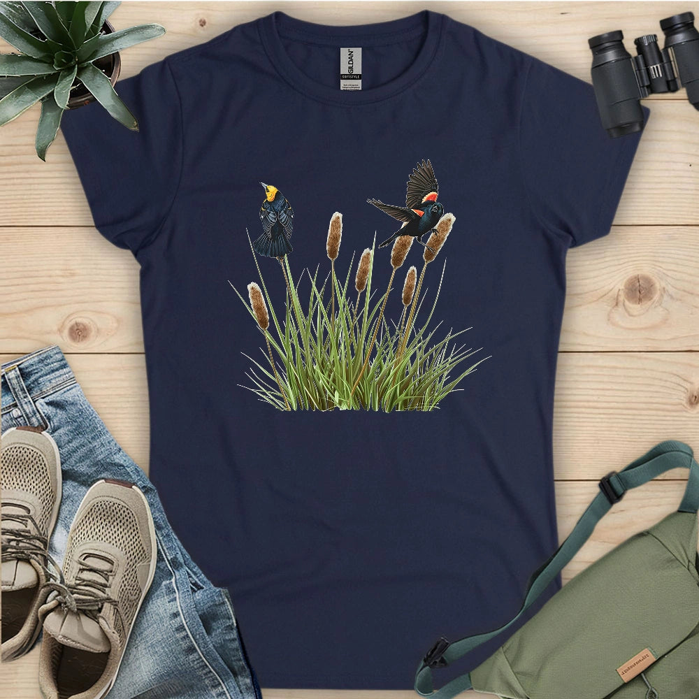 Blackbirds On Cattail Field Women's T-shirt
