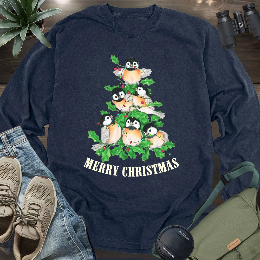 Chickadee Christmas Tree Long Sleeve T-shirt