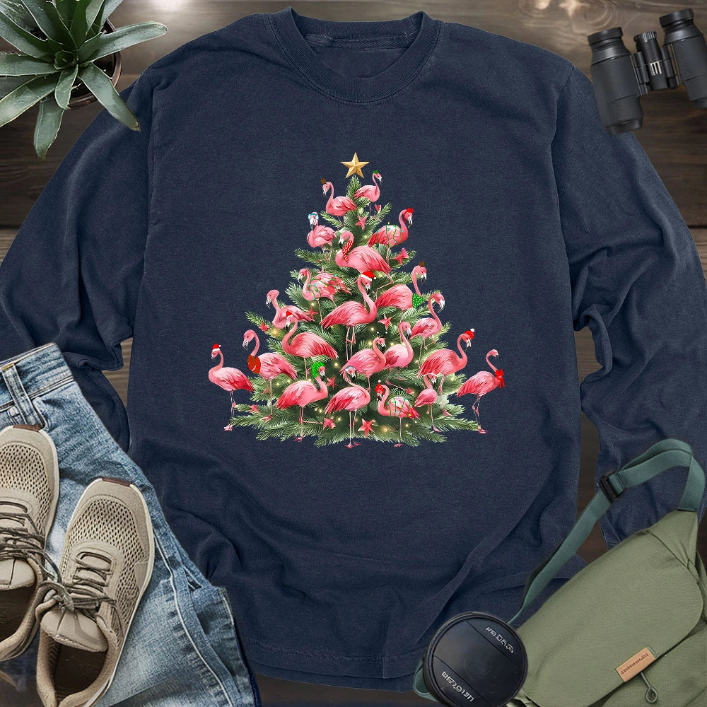 Flamingo Christmas Tree Long Sleeve T-shirt