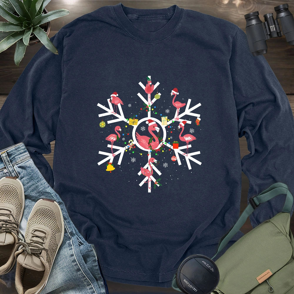 Flamingo Snowflake Long Sleeve T-shirt
