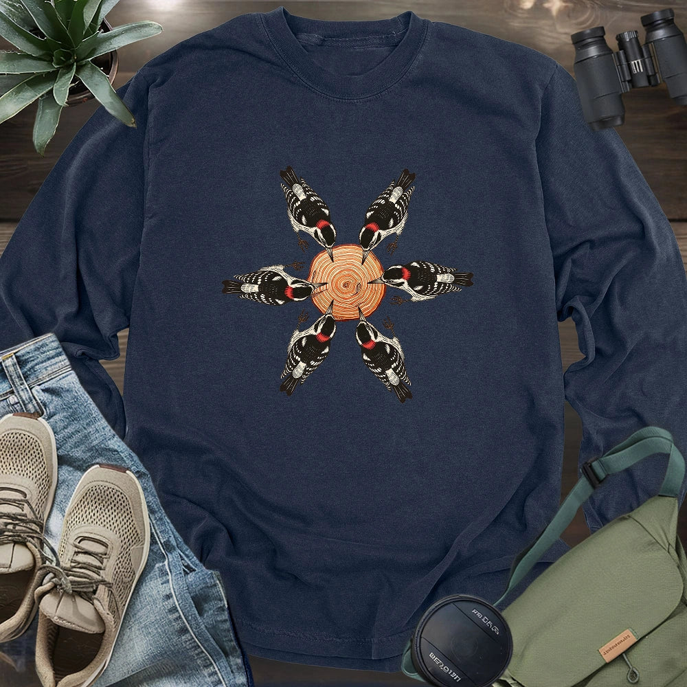 Flower Made Of Woodpeckers Long Sleeve T-shirt