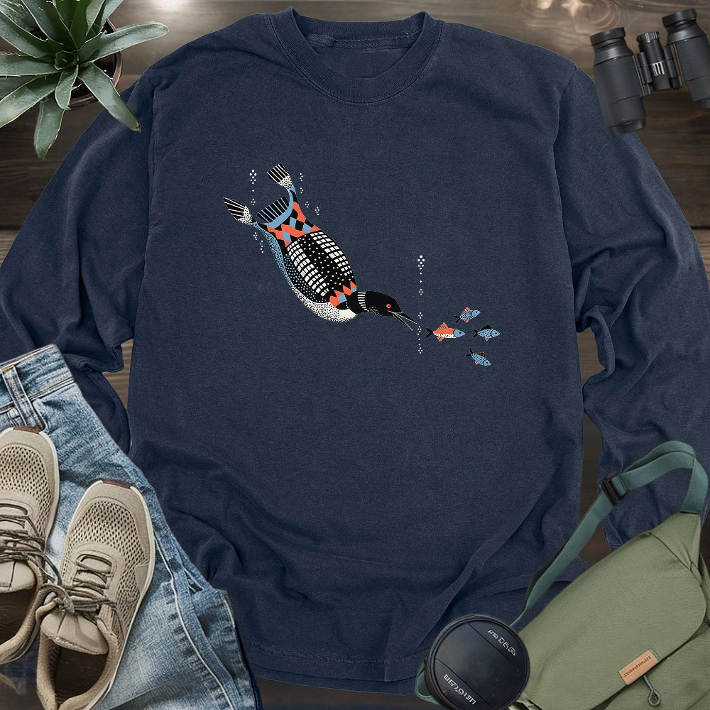 Geometric Loon On The Hunt Long Sleeve T-shirt