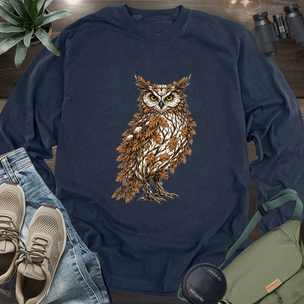 Great Horned Owl Made By Leaves Long Sleeve T-shirt