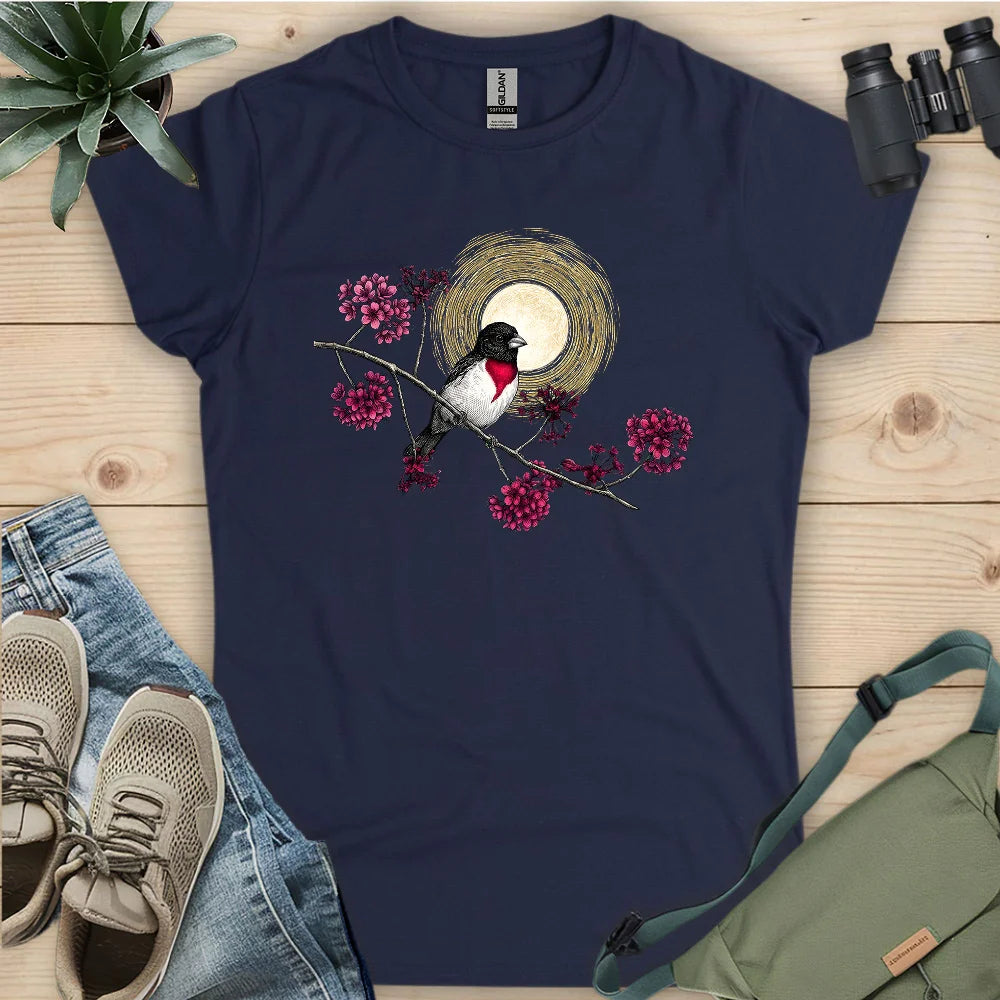 Grosbeak Under Forest's Moonlight Women's T-shirt