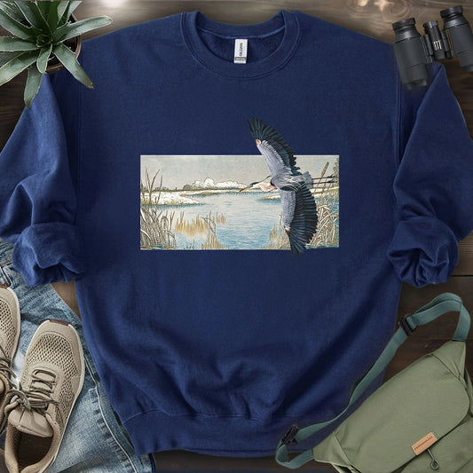 Heron Flying Over Marsh Sweatshirt