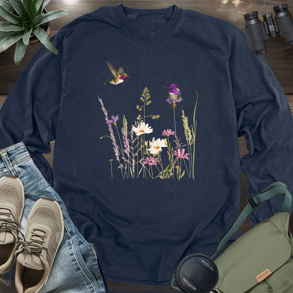 Hummingbirds And Wildflowers Long Sleeve T-shirt