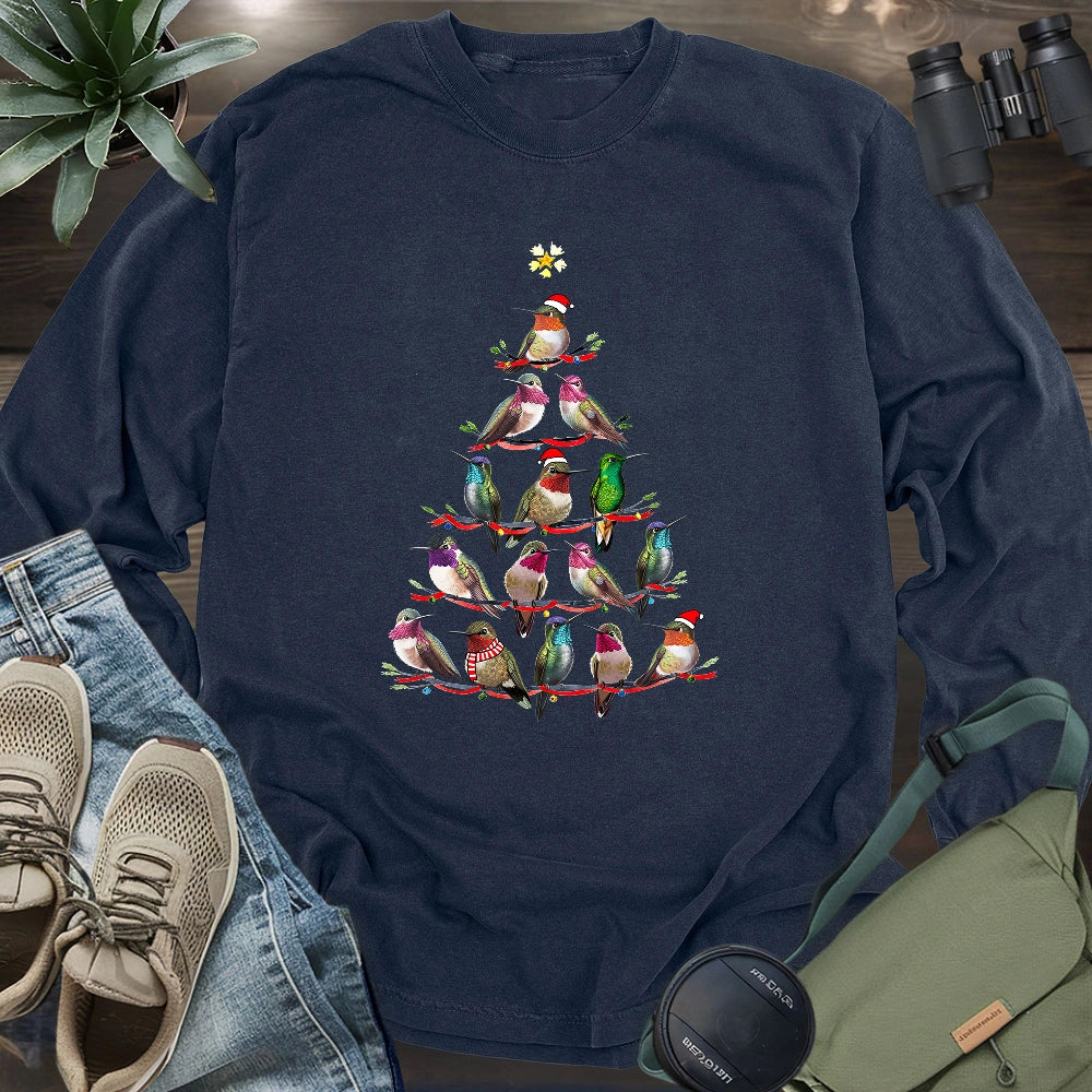 Hummingbird Christmas Tree Long Sleeve T-shirt